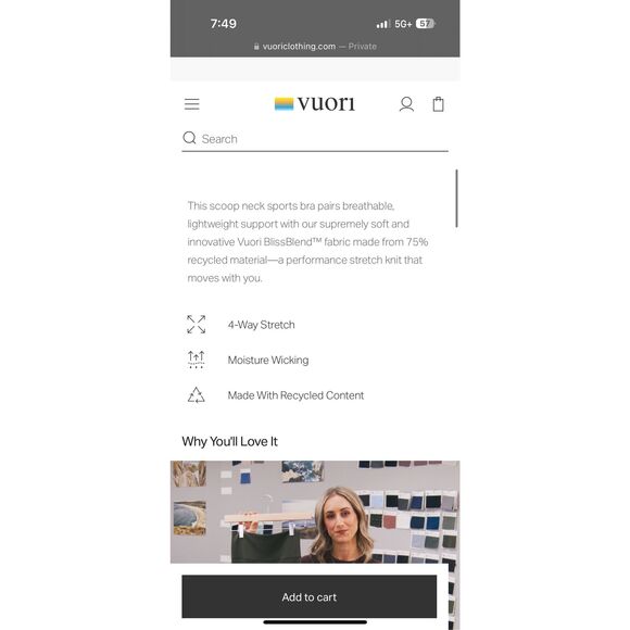 Vuori AllTheFeels Bra BlissBlend Material Size medium Excellent Condition - Picture 3 of 9